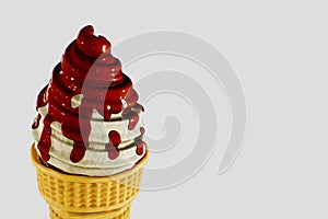 Ice cream chocolate in a waffle cone is delicious. Highly detailed 3d rendering illustration mock up front view close up.