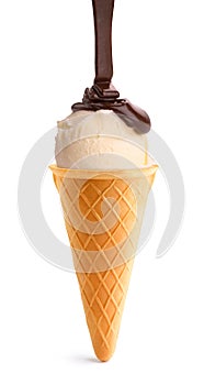 Ice cream with chocolate on white background