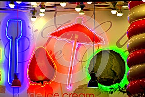 Ice cream cocktail bar neon symbols