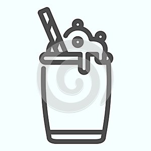 Ice Cream Cocktail line icon. Milkshake with whipped cream vector illustration isolated on white. Cocktail dessert