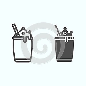 Ice Cream Cocktail line and solid icon. Milkshake with whipped cream vector illustration isolated on white. Cocktail