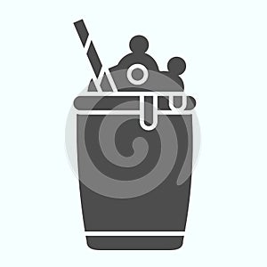 Ice Cream Cocktail solid icon. Milkshake with whipped cream vector illustration isolated on white. Cocktail dessert