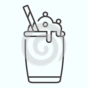 Ice Cream Cocktail thin line icon. Milkshake with whipped cream vector illustration isolated on white. Cocktail dessert