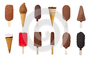 Ice cream collection isolated on white background