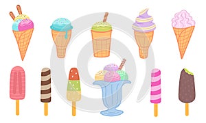 Ice cream collection, set. Vector Illustration for printing, backgrounds, covers, packaging, greeting cards, posters, stickers,