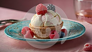 a ice cream cone with berries and berries Ice Cream Infused with Plump Berries\' Fresh Burst