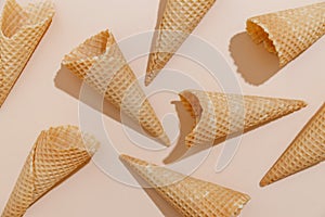 Ice cream cone on color background