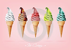 Ice cream in the cone, Different flavors, Vector