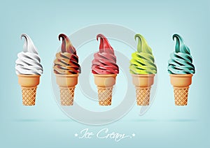Ice cream in the cone, Different flavors, Vector