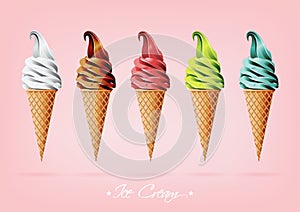 Ice cream in the cone, Different flavors, Vector