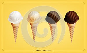 Ice cream in the cone, Different flavors, Vector