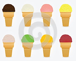 Ice cream cone with different flavours