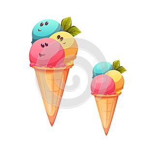 Ice cream cone with flavour collection. Vector illustration