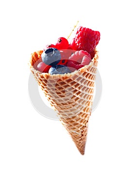 Ice cream Cone with fresh fruits