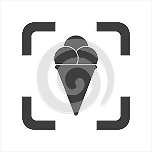 Ice cream cone icon isolated. Modern sweet vanilla desert sign. Trendy vector chocolate cram symbol for web site design, button to photo