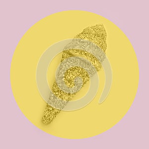 Ice cream cone made from confetti with tasty cream on pastel pink and yellow background. Trendy minimal pop art style and summer f