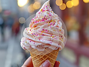 Ice cream in a cone that melts in the hand.