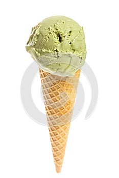 Ice cream cone with pistachio ice cream