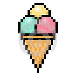 Ice cream cone pixel art on white background