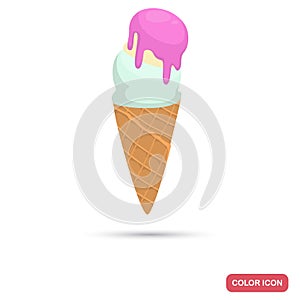 Ice cream cone with raspberry syrup color flat icon