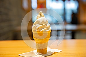 ice cream cone in restaurant horizontal composition