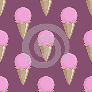 Ice cream cone seamless pink lilac pattern background