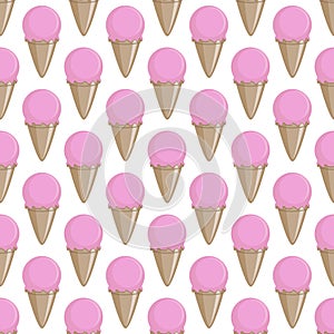 Ice cream cone seamless pink white pattern background