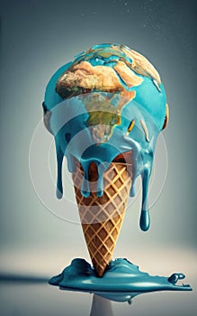 Ice cream cone in the shape of globe flowing down