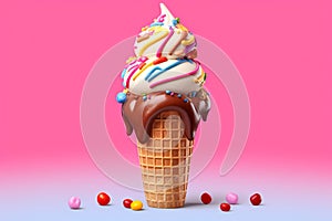 Ice cream cone with sprinkles in vivid background