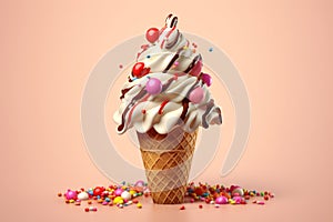 Ice cream cone with sprinkles in vivid background