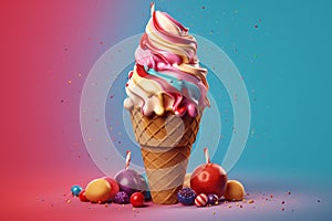 Ice cream cone with sprinkles in vivid background