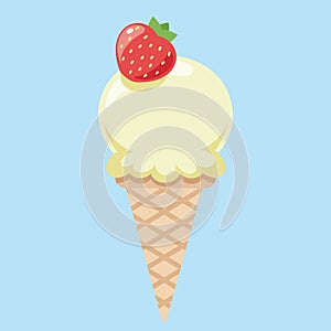 Ice cream cone with strawberry vector illustration