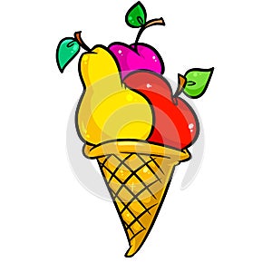 Ice cream cone sweet fruit cooking idea cartoon illustration