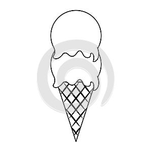 Ice cream cone with two scoops in black and white