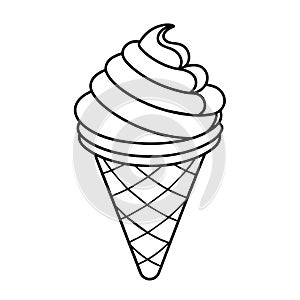 Ice cream cone vector illustration for coloring book. Hand drawn outline sketch