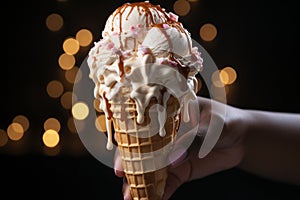 Ice cream cone in a woman\'s hands