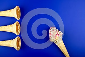 Ice cream cones on a blue background