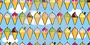 Ice cream cones on a bright blue sky