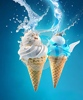 Ice cream cones floating creating a spiral of freshness