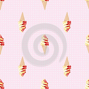 Ice cream cones and polka dot seamless pattern