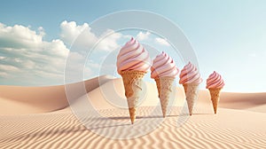 Ice cream cones in sandy dunes