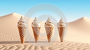 Ice cream cones in sandy dunes