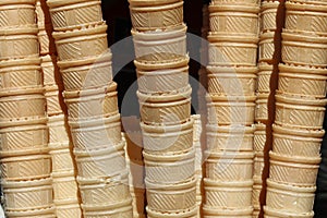 Ice cream cones stacked outside.