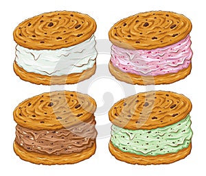 Ice Cream Cookie Sandwich in Various Flavor