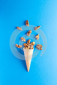 Ice cream cornet with nuts fruits