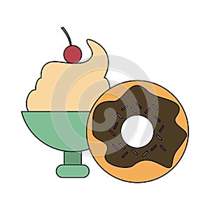 Ice cream cup and donut