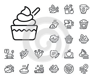 Ice cream cup line icon. Vanilla sundae sign. Crepe, sweet popcorn and salad. Vector