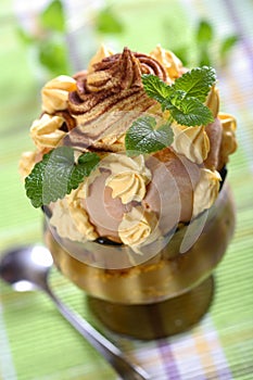 Ice cream decorated of mint