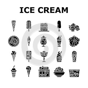 Ice Cream Delicious Dessert Food Icons Set Vector