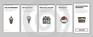 Ice Cream Delicious Dessert Food Onboarding Icons Set Vector